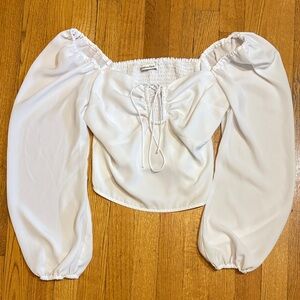 Abercrombie & Fitch White Puff Sleeve Cropped Blouse